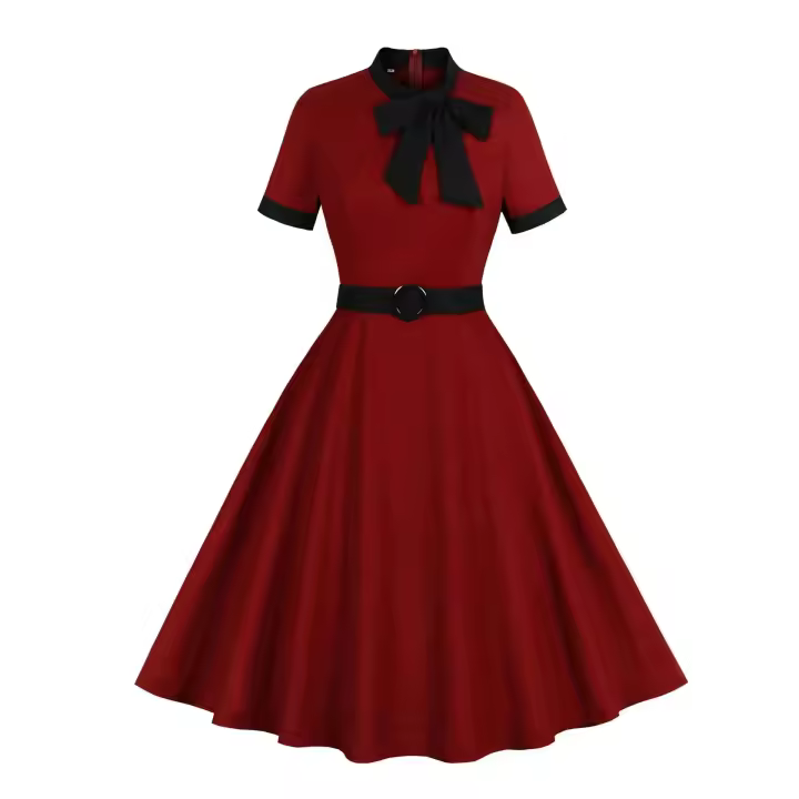 Elegante Vestido Largo de Algodón Retro Cuello con Lazo Estilo Vintage para Mujeres Moda de Verano - 1