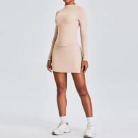 Ropa deportiva de dos piezas para mujer, traje deportivo, falda deportiva, temperamento delgado, cuello alto, top de yoga de manga larga - details 4
