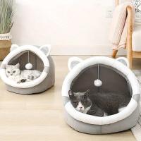 Acogedora cama de cueva de gato de dibujos animados, mantiene a tu gatito caliente y cómodo en esta linda casa de mascotas. - details 3