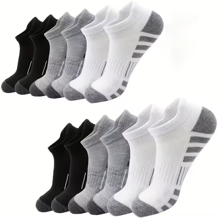 6pcs Calcetines de Tobillo a Rayas para Hombre - Cómodos y Transpirables, Mezcla de Poliéster y Spandex, Textura Acanalada, Surtido Multicolor para Atuendo Casual - 1