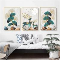 Naranja Palma Ginkgo hoja planta letras pared arte lienzo pintura nórdica sala de estar decoración imagen carteles decoración moderna del hogar (20*30 cm sin marco, A) - details 3