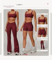 Conjuntos de Yoga de 2 uds., trajes de entrenamiento de realce para mujer, trajes de gimnasio, sujetador corto de cintura alta, pantalones cortos acampanados, trajes para Fitness y correr - details 0