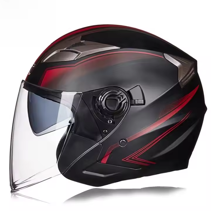 Casco de moto unisex de media cara y doble lente, protección moderna para la cabeza en moto para todas las estaciones - 1