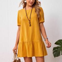 Vestido de cuello redondo de algodón y lino con cintura suelta de color sólido para mujer - details 4
