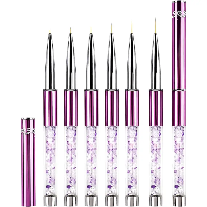 Pinceles de Gel Semipermanente para decoración de Uñas, 6 Piezas, Fino, con Tapa - 1