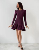 Elegante Otoño Invierno nuevo vestido ajustado de corte A manga abullonada volante ropa de mujer - details 4