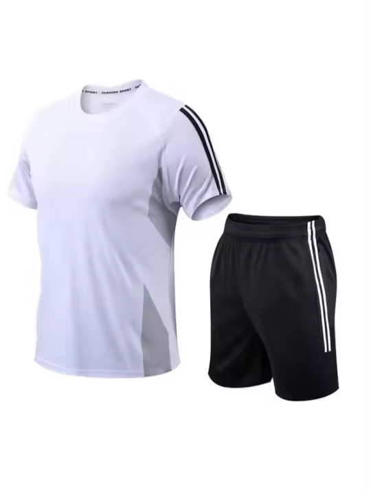 Traje de manga corta de secado rápido para hombre, ropa deportiva de fitness para correr al aire libre, - 1