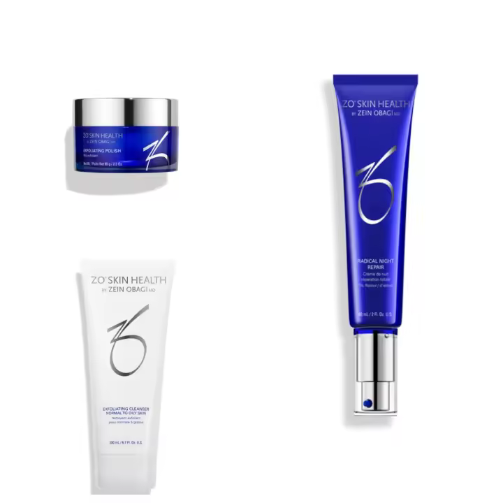 ZO SKIN Limpiador Exfoliante 200ml + Esmalte Exfoliante 65g + Radical Night Repair 60ml Set de tres piezas - 1
