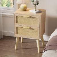Cajonera, Gabinete de Noche, Mesitas de Noche, mesitas auxiliares, con 2 cajones Decorados de ratán, a Mano, Mesa Auxiliar, para Dormitorio, Salón, Natural DECTG59Y - details 4