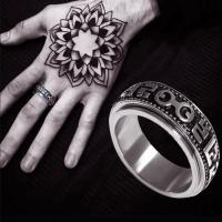 Anillo giratorio de acero de titanio para hombre y mujer, joyería de pareja Mantra Heart Sutra de seis caracteres - details 1
