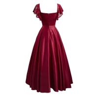 2024 nuevo vestido de fiesta de verano Vintage ral encaje largo mujeres manga corta volante elegante Casual Maxi fecha Vestidos de satén - details 10