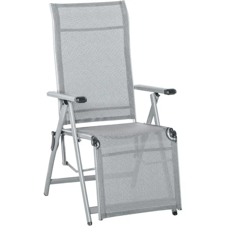 Plegable Jardín Sillón Playa Ajustable en 10 Posiciones con Respaldo Alto y Reposapiés Transpirable Carga Máx. 120 kg 78x58x110 cm Negro - 1