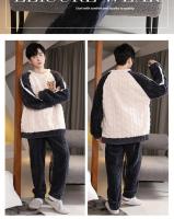 Pijamas térmicos acogedores para hombre y mujer, pijama de terciopelo Coral para otoño e invierno con franela gruesa de terciopelo, conjunto de ropa de casa para invierno - details 2