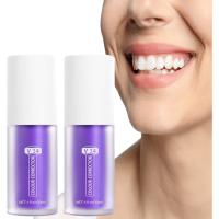 Pasta de dientes morada para blanquear los dientes 2 piezas Refresco de dientes Corrector de color morado Pasta de dientes potenciadora Kit de blanqueamiento dental 3D para eliminar manchas de dientes Mejora el brillo de los dientes - details 0