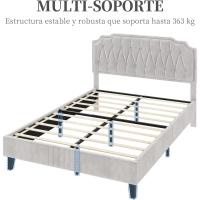 Tapizado en terciopelo Cama de matrimonio con cabecera ajustable en altura Marco de cama Soporte con listones de madera 160 × 200 cm Beige - details 7