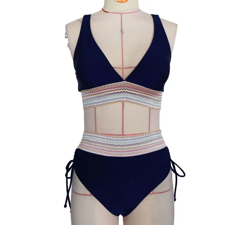 Nuevo traje de baño dividido para mujer, bikini sexy, cintura alta, cubierta de vientre, traje de baño ajustado para el cuello - 1