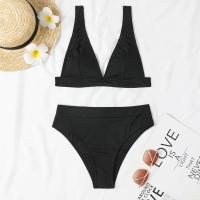 Conjunto de Bikini de Cintura Alta de V-Neck Sexy Traje de Baño de Push Up Negro para Mujeres - details 9