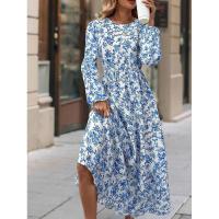 Vestido de manga larga con cuello redondo para mujer, elegante, floral, retro, nuevo - details 4