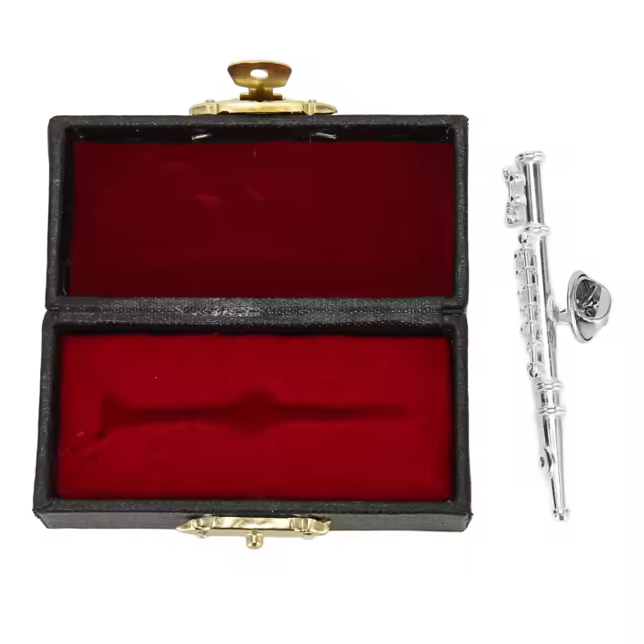 Broche de flauta en miniatura de alta simulación, exquisito modelo de flauta en miniatura, broche Musical para amantes de la música, plata - 1