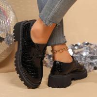 Zapatos planos negros de suela gruesa para mujer, mocasines con forma de barco de un pie, cuero Oxford informal de diseñador, novedad - details 5
