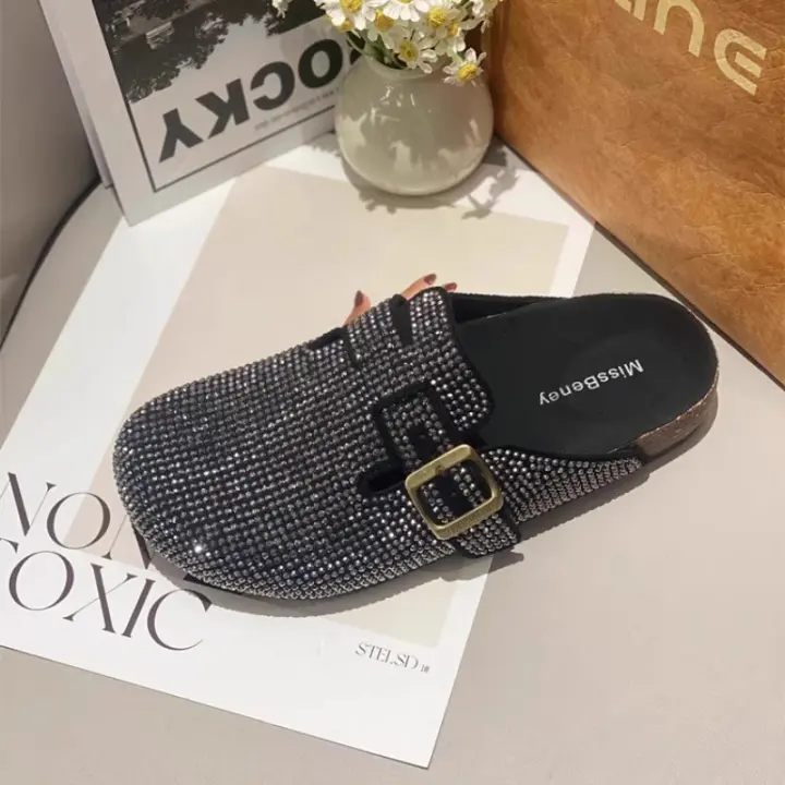 Medias zapatillas de imitación de diamantes Baotou de suela gruesa, ligeras y versátiles para mujer - 1