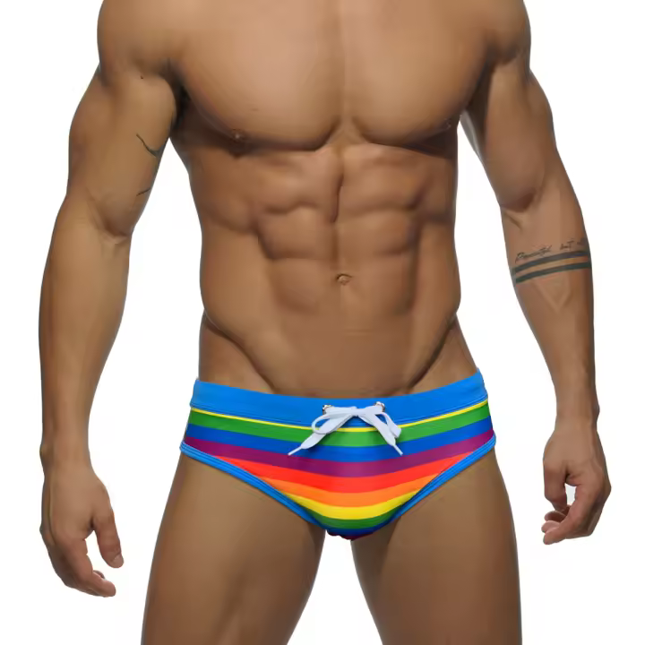 Jessborn calzoncillos de baño para hombre, bañador sexy de cintura baja con estampado de arcoíris, secado rápido - 1