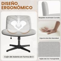 Silla de Oficina sin Reudas, Silla Piernas Cruzadas con Función Mecedora, Silla de Escritorio Ancha para Juegos, Silla de Maquillaje sin Brazos para Casa, Marfil - details 32
