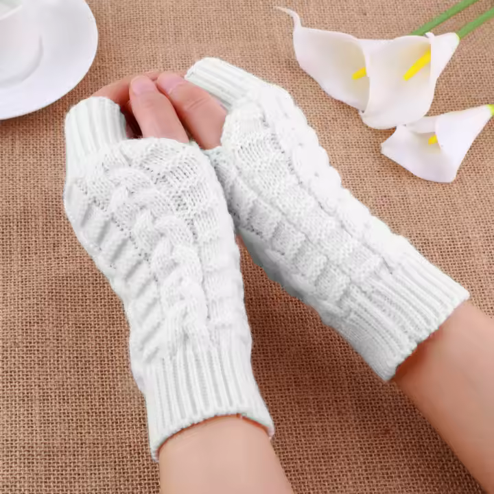 Guantes de Medio Dedo para Mujer, manoplas y Cálidos de Lana, para el brazo, Invierno - 1