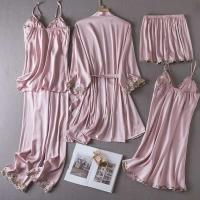 Juego de albornoz Ence de 5 piezas para mujer, ropa de dormir, kimono de satén, informal, para el hogar, primavera y verano - details 7