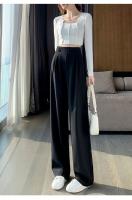 Elegantes Pantalones de Pierna Ancha Estilo Coreano Cintura Alta, Suelto, Moda Oficina, Ropa de Calle 2024 - details 3