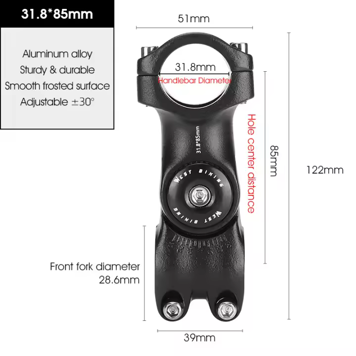 WEST BIKING-vástago ajustable para manillar de bicicleta, vástago Variable de 60 grados, elevador de ángulo, adaptador de eje de horquilla delantera de bicicleta de montaña y carretera, 25,4/31,8 MM - 1
