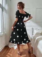 NOVEDAD DE VERANO 2025 vestido de manga corta con volantes y cuello redondo de lunares para mujer - details 5