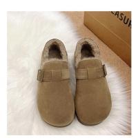Chanclas de mujer de piel con puntera redonda para exterior Casual Suede Slippers, Otoño/Invierno 2025 - details 8