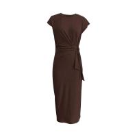 Vestido largo de manga corta con cuello redondo a rayas y cintura elegante con vestidos de encaje utilizados para la fiesta de verano de las mujeres - details 28