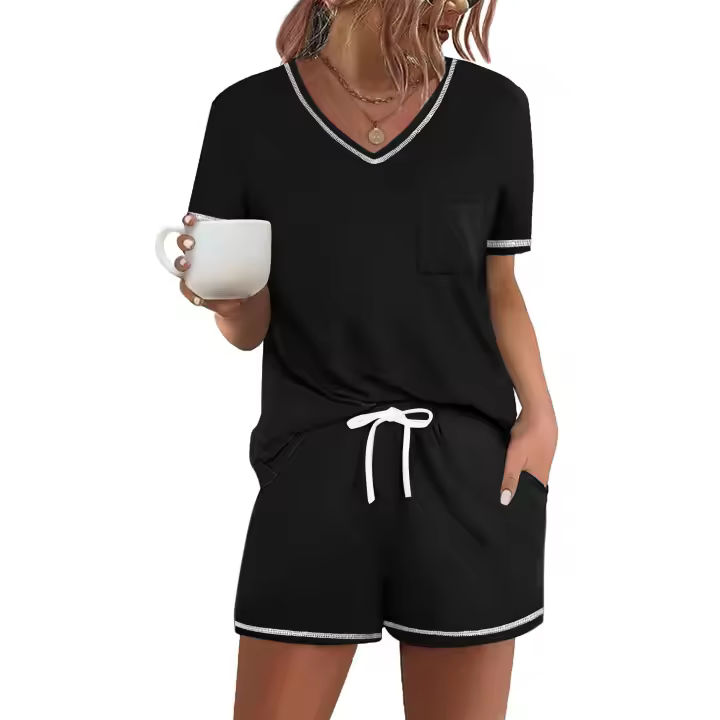 Conjunto de Pijama de Mujer Cómodo y Suave 2 Piezas de Top y Shorts Ropa de Dormir con Bolsillos - 1
