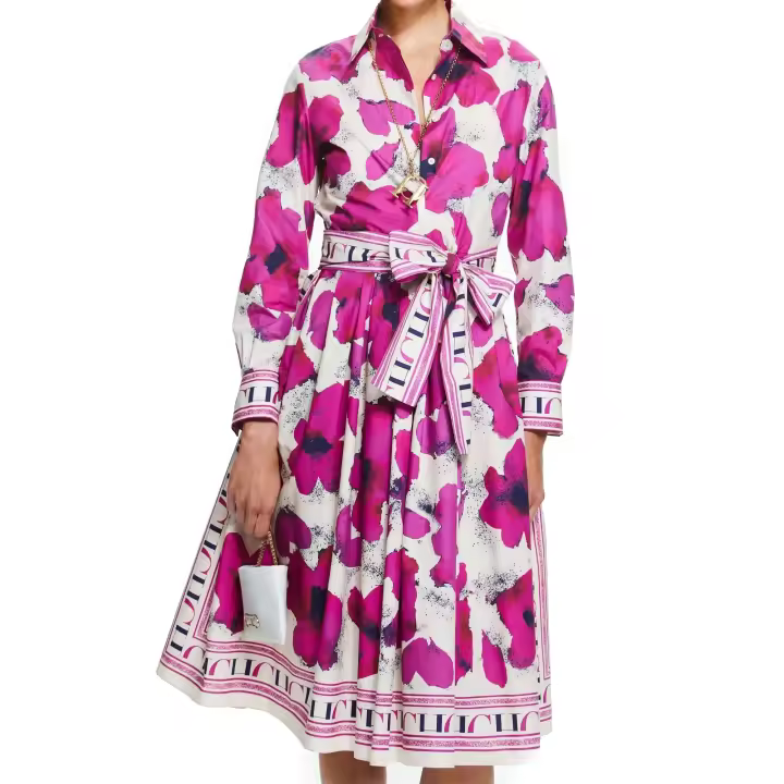 CHCH Vestido de fiesta con estampado de falda larga y camisa con mangas nuevas para mujer - 1