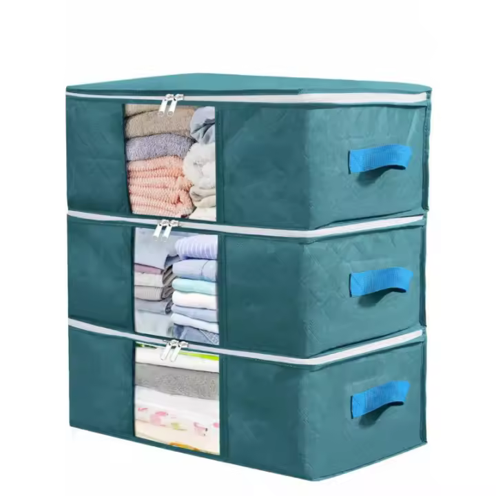 3 piezas de bolsas de almacenamiento para el hogar, organizador de almacenamiento plegable para artículos del hogar para la organización del hogar, adecuado para ropa, mantas, suéteres, ropa de cama, dormitorio, almohadas y organización de armarios. - 1