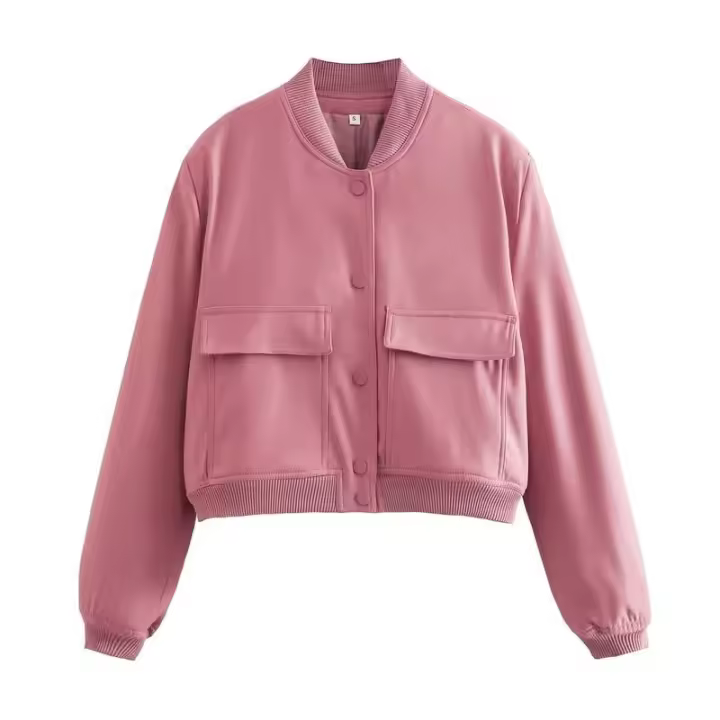 BUNO-Chaqueta Bomber de manga larga de Color liso para mujer, abrigo Vintage con cremallera a la moda, Tops, chaquetas básicas holgadas elegantes para mujer - 1
