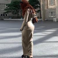 Sweetheart-ropa de calle a la moda para mujer, vestido largo negro con mangas y cinturón, artículos al por mayor para negocios, otoño e invierno, 2024 - details 17