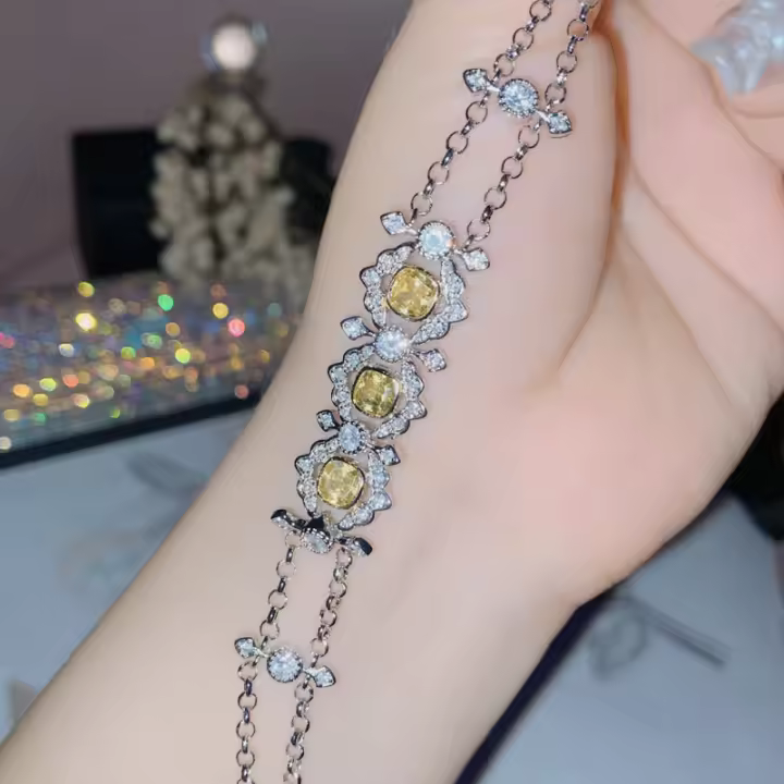 Confesión japonesa Asscher rosa pulsera de diseñador caicai plateado 18K flash 3a pulsera de circonio - 1
