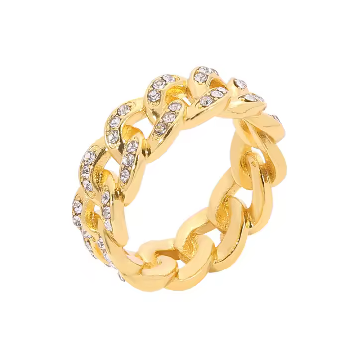 Anillo de eslabones cubanos para mujeres y hombres, anillos de Hip Hop, accesorios de dedo de Color dorado de circón, joyería Hippie de moda al por mayor - 1