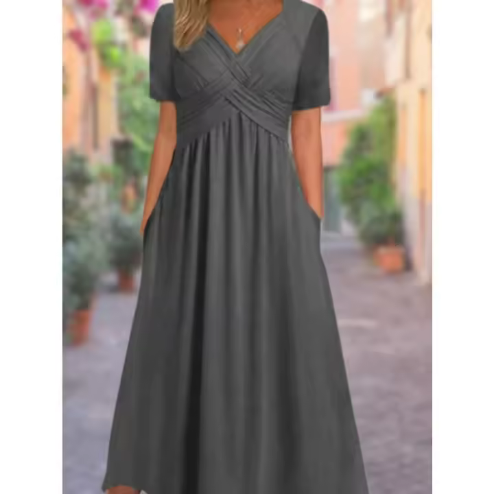 Vestido de manga corta con cuello en V de moda de verano para mujer - 1