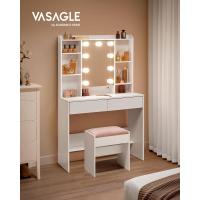 Tocador con Luces LED con Brillo Ajustable, Mesa de Maquillaje con Espejo, Espacioso, Estantes Ajustables, 2 Cajones, Mesa de Maquillaje, Blanco Nube - details 15