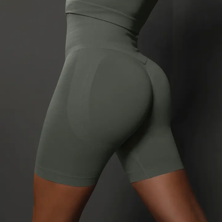 Pantalones cortos de Yoga para mujer, pantalones cortos deportivos sin costuras para gimnasio, pantalones cortos de entrenamiento de cintura alta con realce, pantalones cortos deportivos para Fitness, pantalones cortos de ciclismo - 1