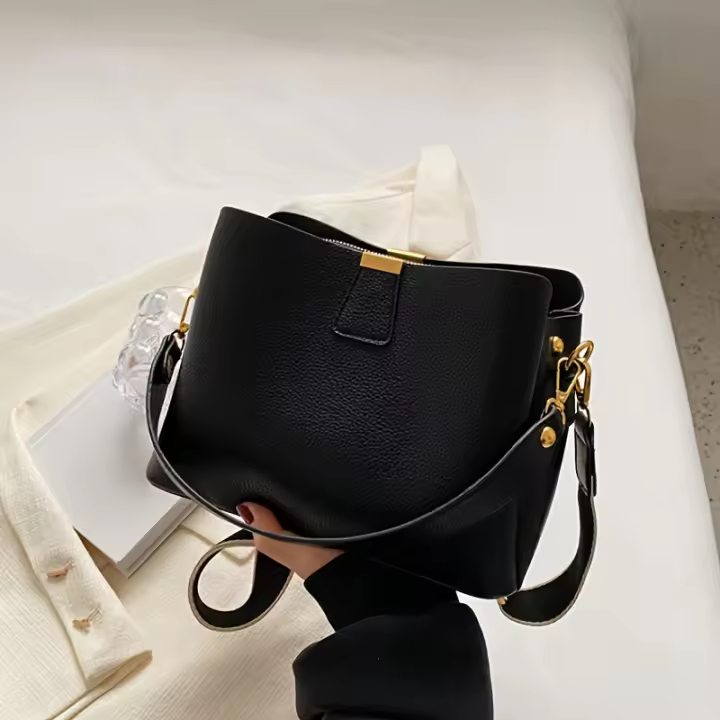 Bolso tipo cubo ligero para mujer, correa de hombro ajustable y desmontable, cierre magnético, rosa sólido, versátil para uso informal - 1
