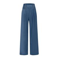 Pantalones largos sueltos de lino y algodón de pierna ancha para mujer con cintura elástica informal de primavera y verano - details 27