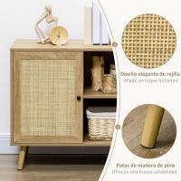 Mueble Auxiliar de Cocina Buffet de Salón con Puerta de Ratán y 2 Estantes de Almacenamiento - details 6
