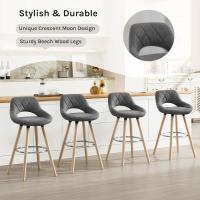 Juego de Taburetes de Cocina Alto 2 Piezas con Resalto y Reposapiés Altos para Bistro, Cafetería y Cocina Funda de Piel Sintética y Patas de Madera Blanco - details 14