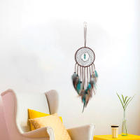 Red de atrapasueños turquesa Simple, colgante de pluma de un solo anillo, colgante creativo para balcón, sala de estar y dormitorio - details 3