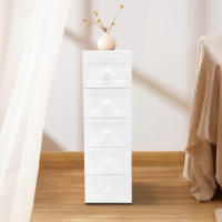 Armario de cajones con 5 cajones, mesita de noche blanca con 4 ruedas, mesita de noche moderna de alto brillo para sala de estar, dormitorio - details 3